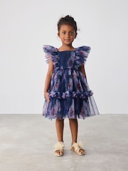 Baker by Ted Baker Floral Crinkle Mesh Frill Dress - Image 1 of 9