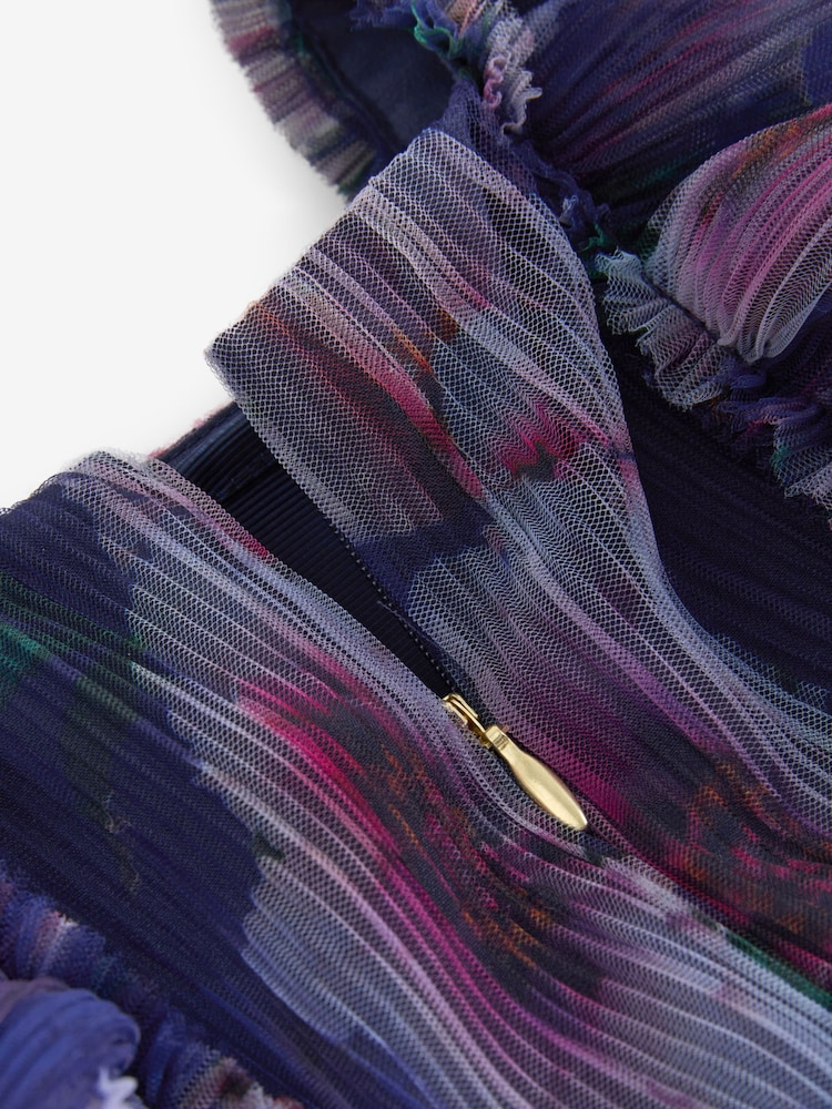 Baker by Ted Baker Floral Crinkle Mesh Frill Dress - Image 9 of 9
