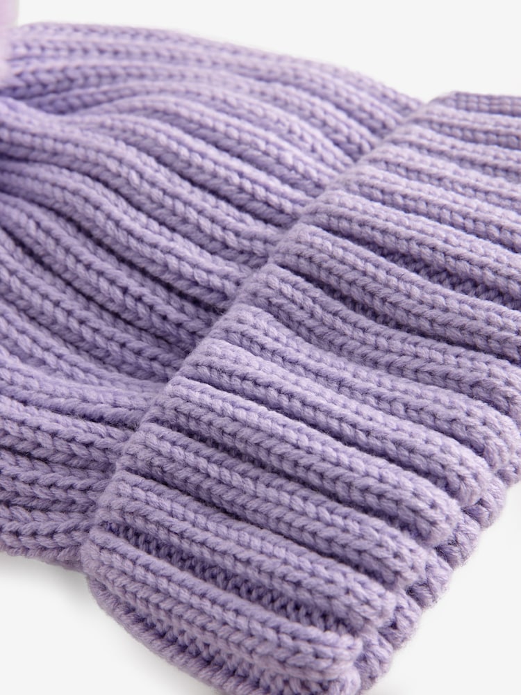 Purple Rib Pom Beanie Hat (3mths-16yrs) - Image 4 of 4