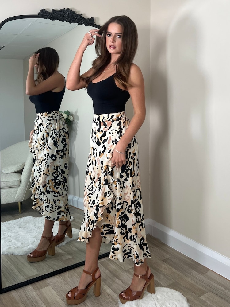 Girl In Mind Leopard Emily Frill Detail Wrap Skirt - Image 2 of 4