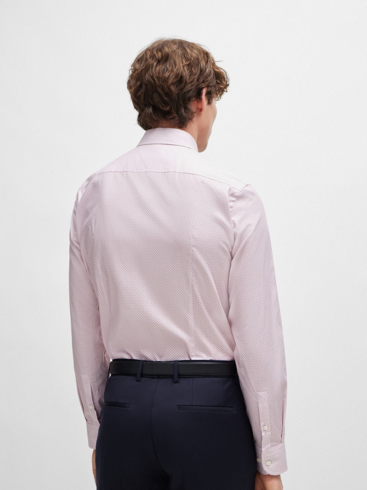 BOSS Pink Slim-Fit Shirt In Printed Stretch-Cotton Dobby - Image 2 of 6 BOSS Pink Slim-Fit Shirt In Printed Stretch-Cotton Dobby - Image 2 of 6
