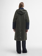 Barbour® International Olive Green Patchwork Carolyn Longline Wax 100% Cotton Coat - Image 2 of 7