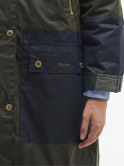 Barbour® International Olive Green Patchwork Carolyn Longline Wax 100% Cotton Coat - Image 6 of 7