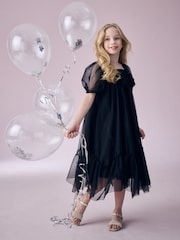 Black Bow Detail Sparkle Mesh Dress (3-16yrs) - Image 1 of 8