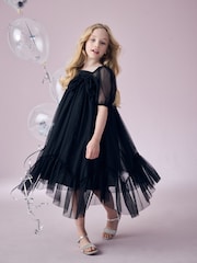 Black Bow Detail Sparkle Mesh Dress (3-16yrs) - Image 2 of 8