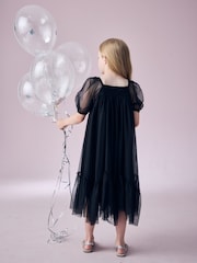 Black Bow Detail Sparkle Mesh Dress (3-16yrs) - Image 3 of 8