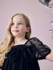 Black Bow Detail Sparkle Mesh Dress (3-16yrs) - Image 4 of 8
