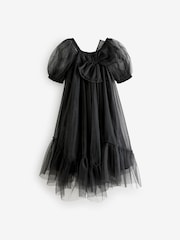 Black Bow Detail Sparkle Mesh Dress (3-16yrs) - Image 5 of 8