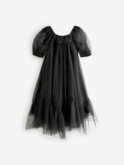 Black Bow Detail Sparkle Mesh Dress (3-16yrs) - Image 6 of 8