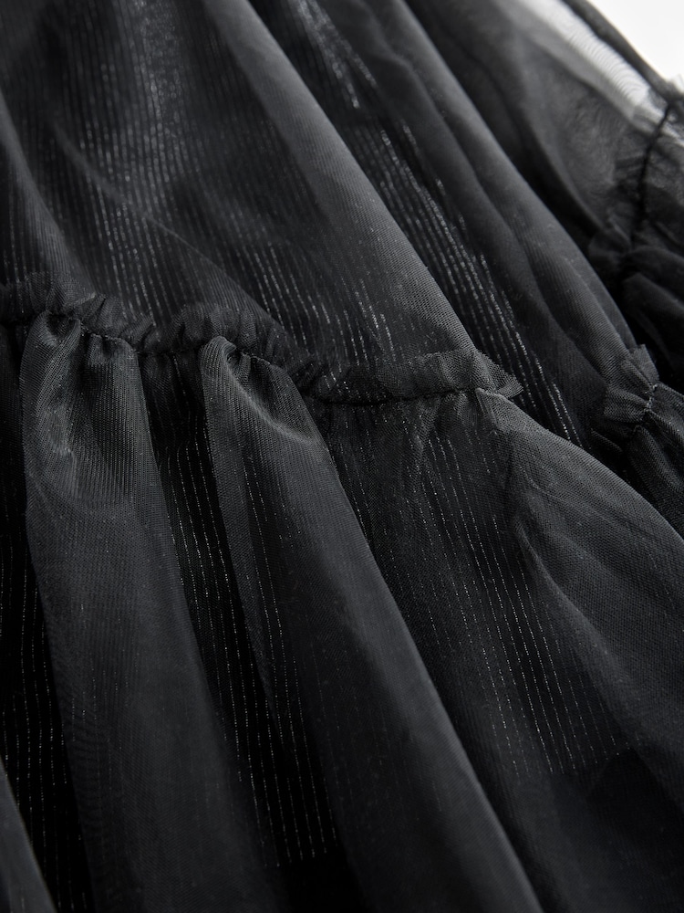 Black Bow Detail Sparkle Mesh Dress (3-16yrs) - Image 8 of 8