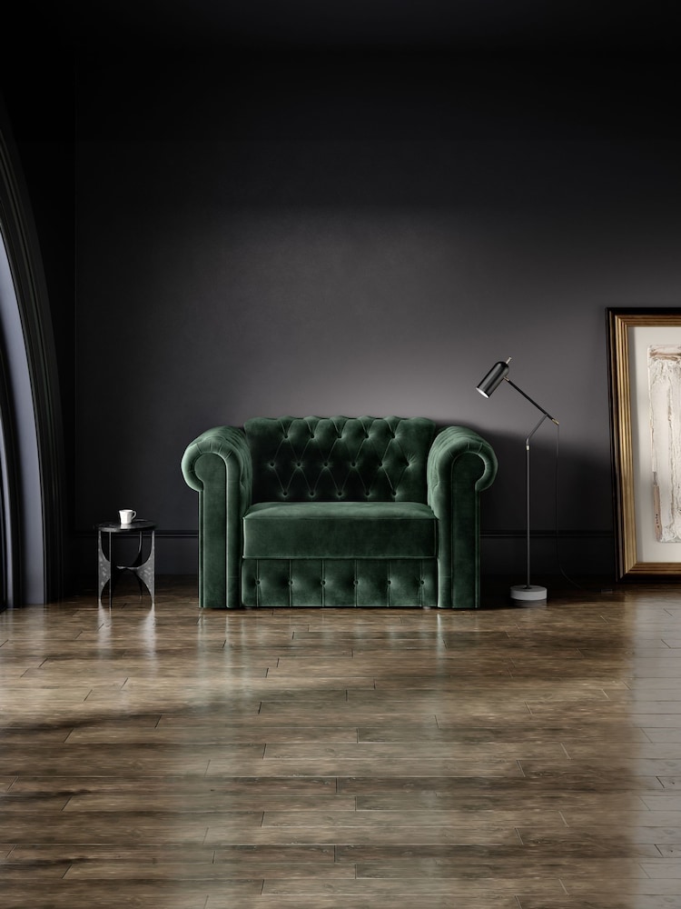 Jay-Be Luxe Velvet Bottle Green Chesterfield Snuggle Sofa Bed - Image 1 of 6