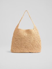 LK Bennett Natural Amiri Slouchy Raffia Shoulder Bag - Image 1 of 3