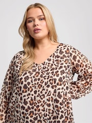 Natural - Yours Curve Leopard Print Wrap Front Blouse - Image 4 of 5