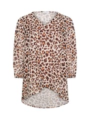 Natural - Yours Curve Leopard Print Wrap Front Blouse - Image 5 of 5