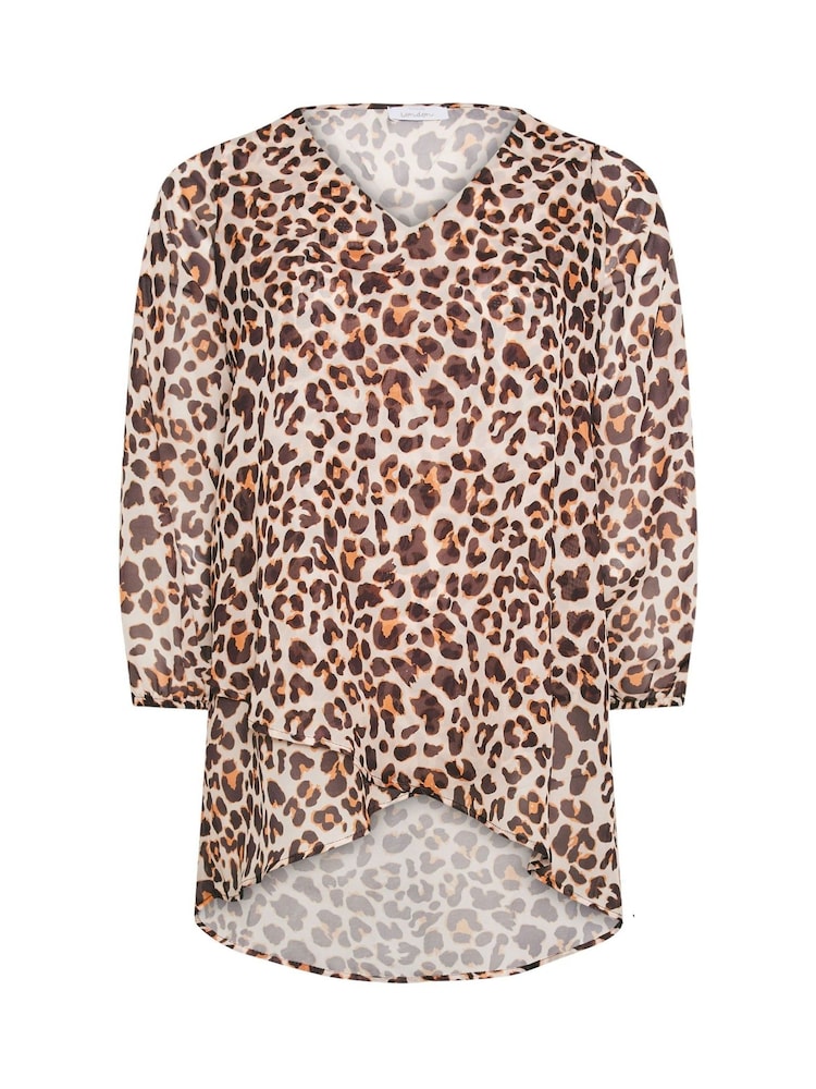 Natural - Yours Curve Leopard Print Wrap Front Blouse - Image 5 of 5