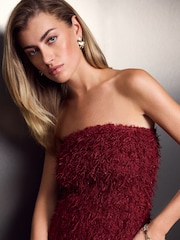 Burgundy Red Fringe Sequin Bandeau Midi Dress - Image 2 of 2