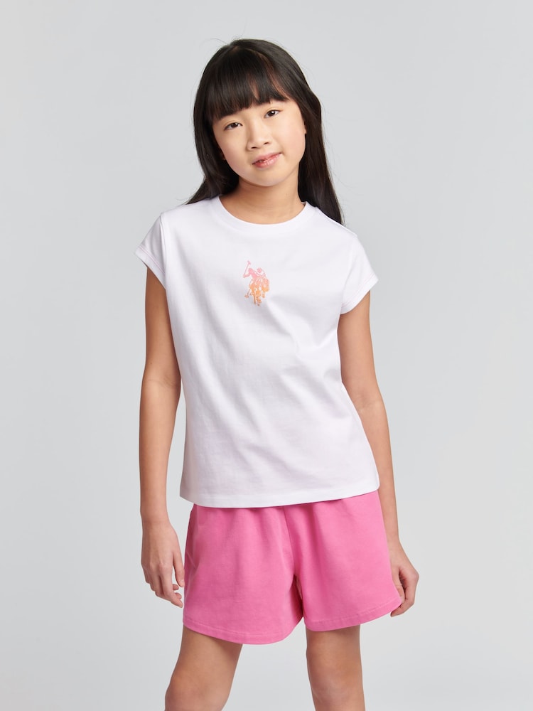 U.S. Polo Assn. Natural Girls Ombre Bermuda 100% Cotton Shorts & T-Shirt Set - Image 1 of 9