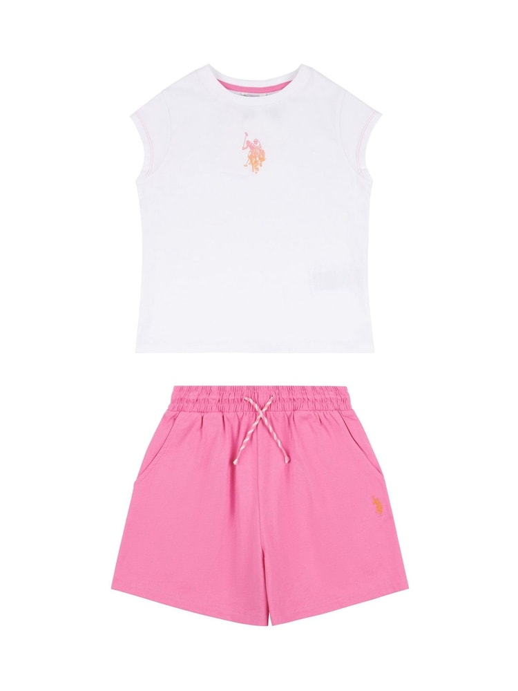 U.S. Polo Assn. Natural Girls Ombre Bermuda 100% Cotton Shorts & T-Shirt Set - Image 7 of 9