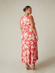 Live Unlimited Red Curve Abstract Print Sleeveless Maxi Dress - Image 4 of 9