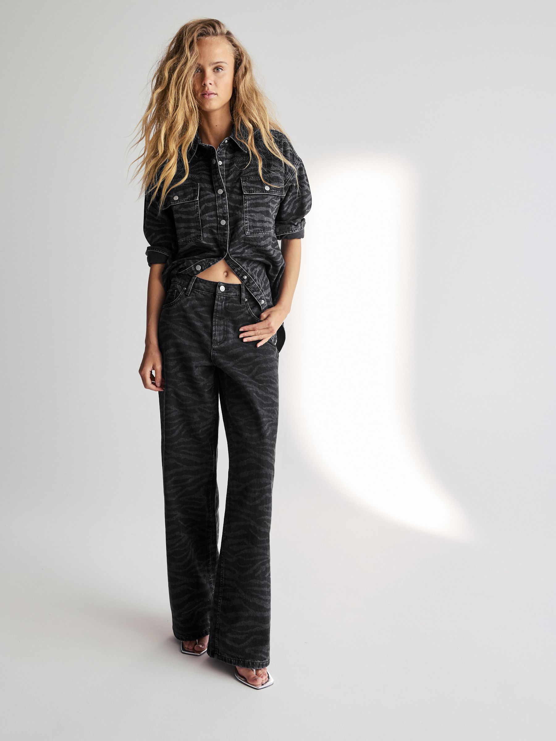 Buy Washed Black Zebra Print Wide Leg 100% Cotton Jeans from Next Luxembourg