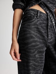 Model negru prespălat - Zebra Imprimeu Evazat 100% Blugi Bumbac - Image 4 of 6