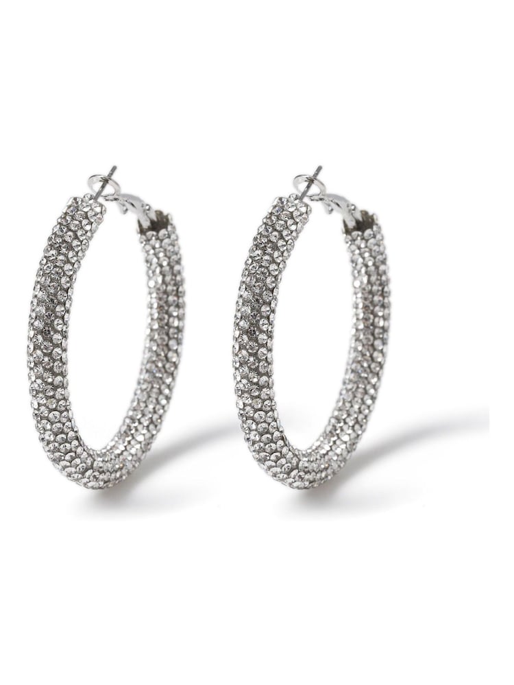 Aela Silver Tone Sparkle Tube Hoops - Image 1 of 2