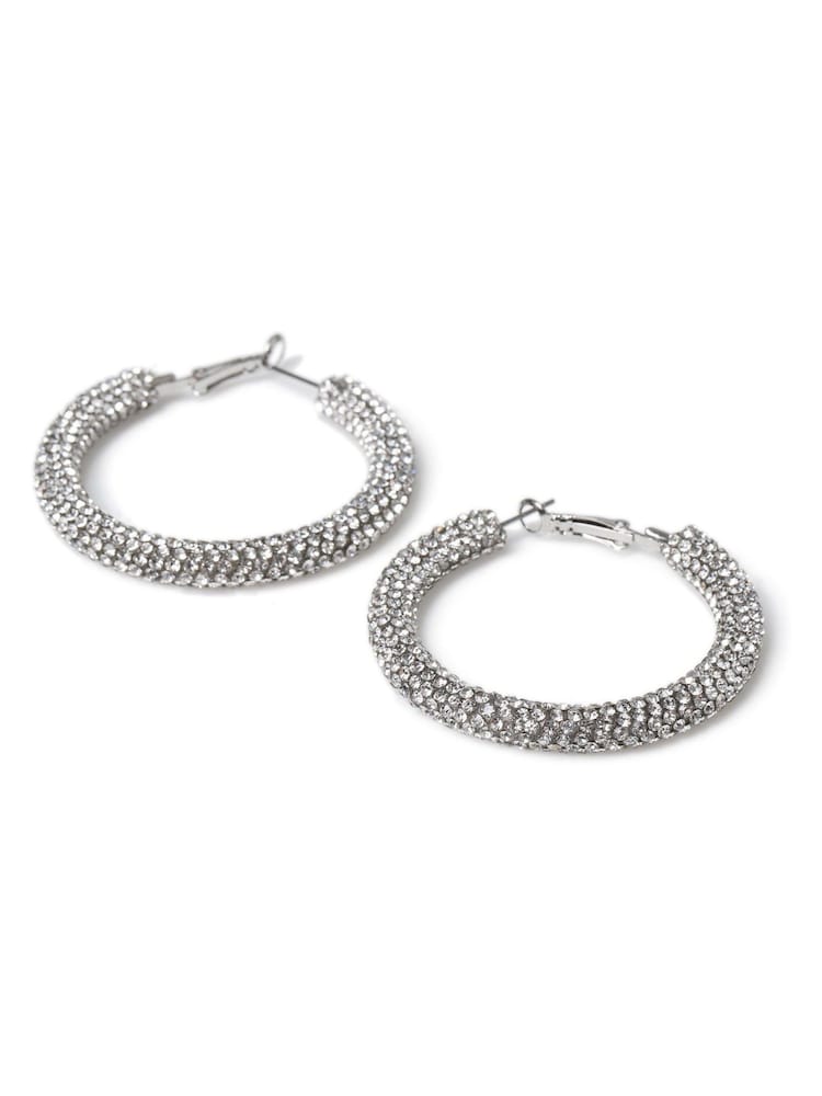 Aela Silver Tone Sparkle Tube Hoops - Image 2 of 2