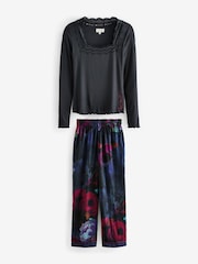 B by Ted Baker Charcoal Floral Print Jersey Rib Satin Pyjamas - Bild 8 von 12