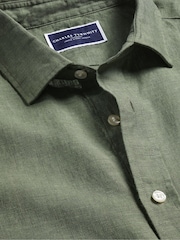 Charles Tyrwhitt Green Classic Fit Plain Short Sleeve Pure 100% Linen Shirt - Image 4 of 5