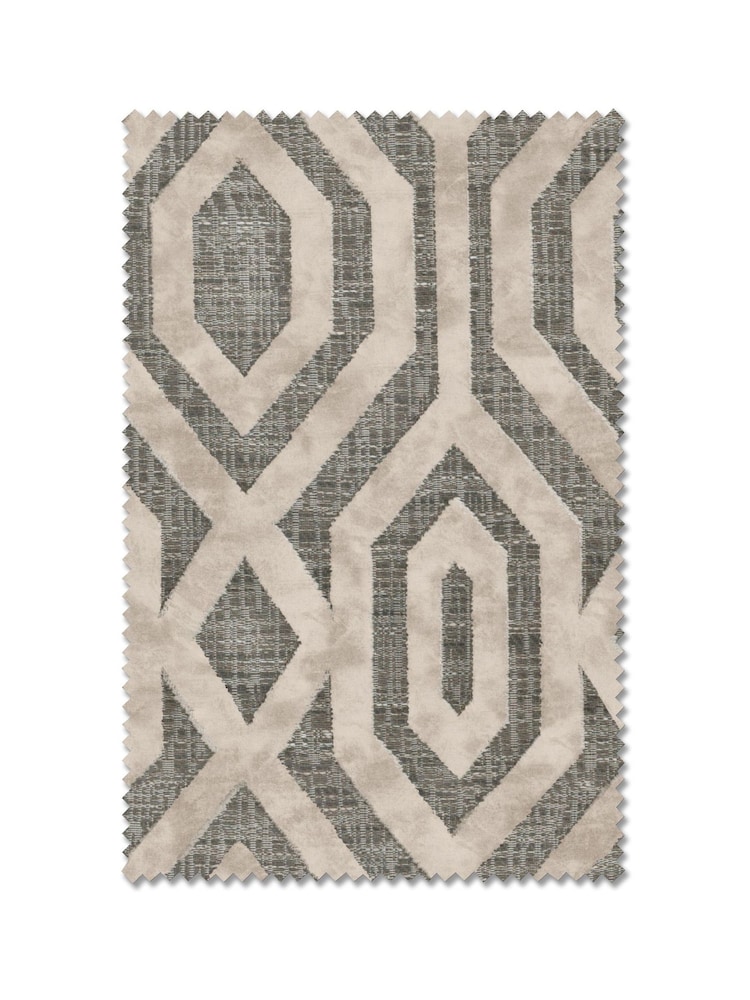 Natural/Champagne Collection Luxe Heavyweight Geometric Cut Velvet Made to Measure Curtains - Image 9 of 9