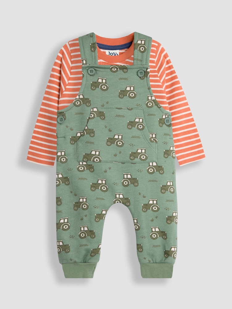 JoJo Maman Bébé Khaki Print Dungarees & Top Set - Image 1 of 6