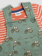 JoJo Maman Bébé Khaki Print Dungarees & Top Set - Image 6 of 6