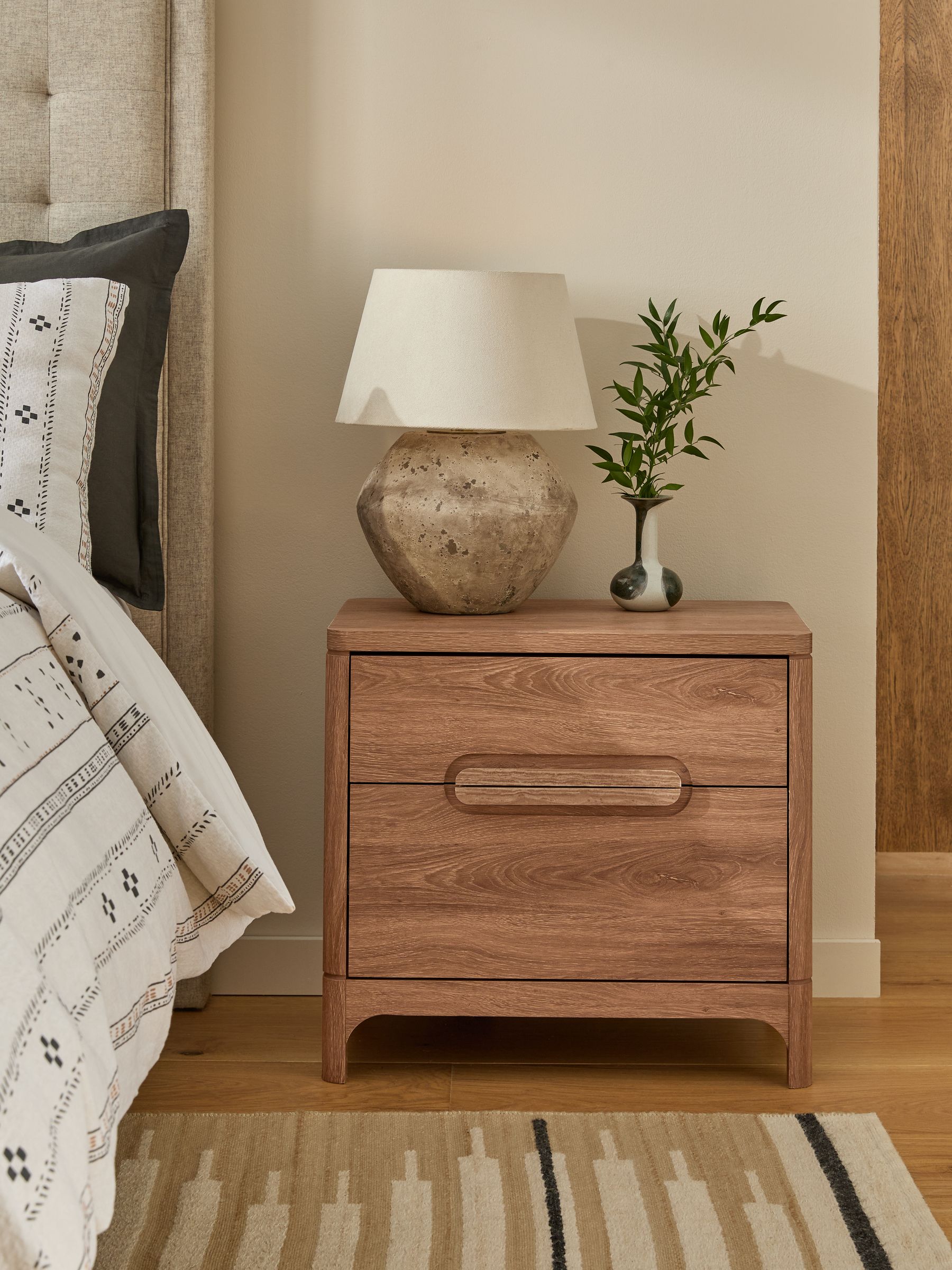 Nolan Oak Effect 2 Drawer Bedside Table - Retro Style