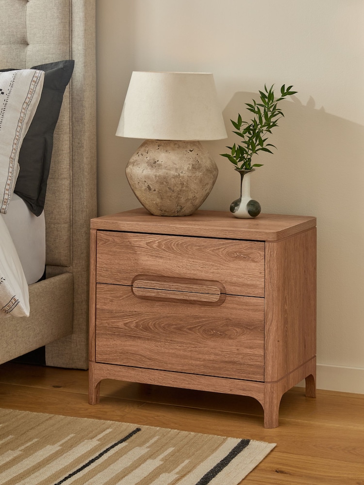 Mid Natural Nolan Oak Effect 2 Drawer Bedside Table - Image 2 of 8