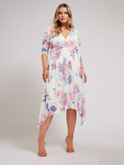 Yours Curve White Cowl Neck Mesh Midi Dress - Image 1 of 5