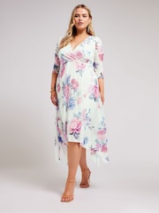 Yours Curve White Cowl Neck Mesh Midi Dress - Image 2 of 5
