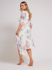 Yours Curve White Cowl Neck Mesh Midi Dress - Image 3 of 5