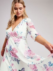 Yours Curve White Cowl Neck Mesh Midi Dress - Image 4 of 5