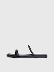 Calvin Klein Black Flat Leather Slides - Image 2 of 5