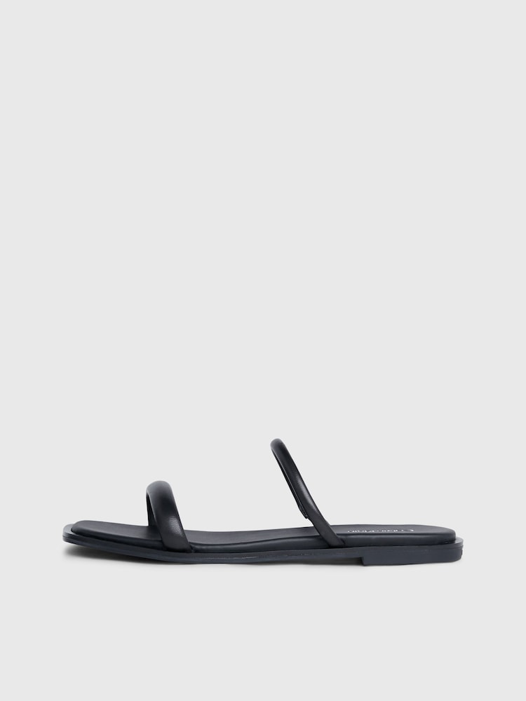 Calvin Klein Black Flat Leather Slides - Image 2 of 5