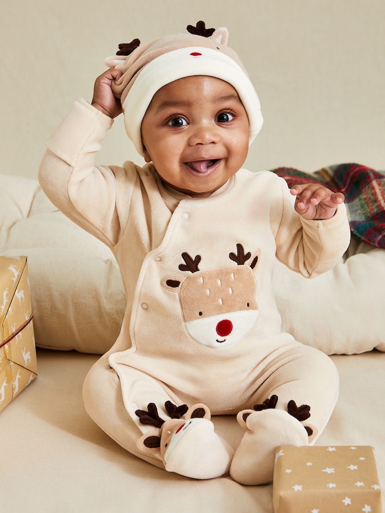 JoJo Maman Bébé Brown Baby Reindeer Novelty Hat - Image 5 of 8