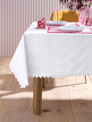 White Wiggle Trim 100% Cotton Table Cloth - Image 1 of 3