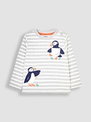 JoJo Maman Bébé Grey Marl Puffin Appliqué Pocket Top - Image 1 of 3
