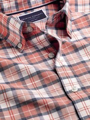 Charles Tyrwhitt Pink Check Short Sleeve Noniron Stretch Poplin Slub 100% Cotton Shirt - Image 4 of 5