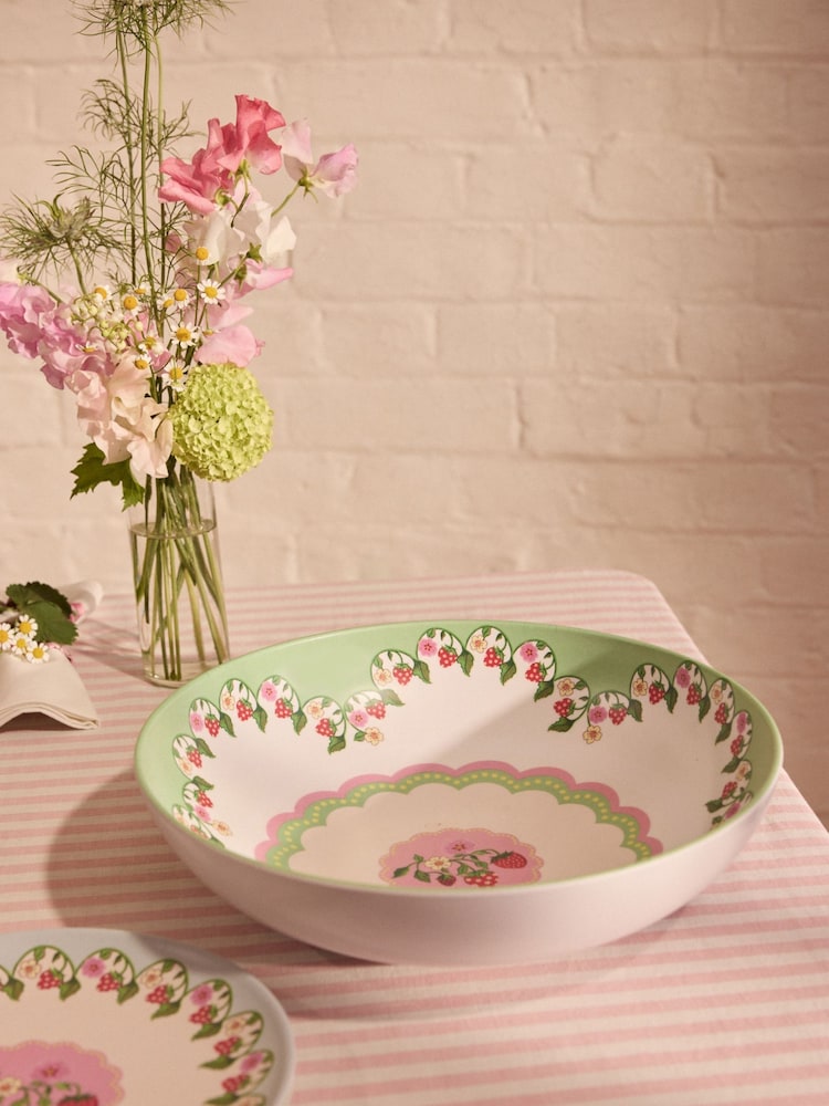 Cath Kidston Green Strawberry Melamine Picnic Salad Bowl and Server Serveware - Image 1 of 2