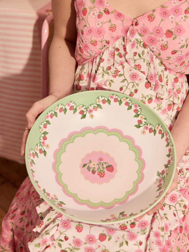 Cath Kidston Green Strawberry Melamine Picnic Salad Bowl and Server Serveware - Image 2 of 2