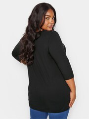 Yours Curve Black Sequin Embellished Stripe Top - Image 3 of 5