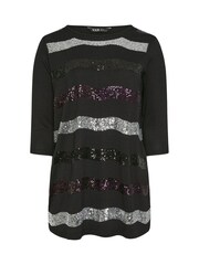 Yours Curve Black Sequin Embellished Stripe Top - Image 5 of 5
