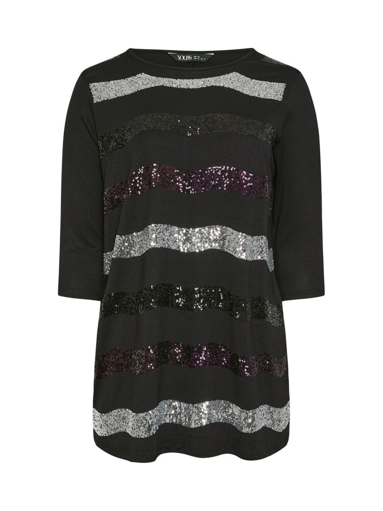 Yours Curve Black Sequin Embellished Stripe Top - Image 5 of 5