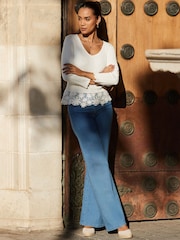 Sosandar White 100% Cotton Floral Lace Detail Jumper - Image 2 of 5